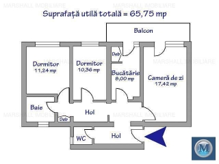 Apartament 3 camere de vanzare, zona Cantacuzino, 68 mp