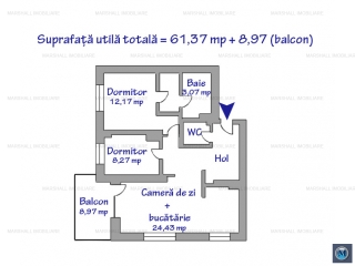 Apartament 3 camere de vanzare, zona Transilvaniei, 61.37 mp