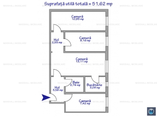 Apartament 4 camere de vanzare, zona Vest, 52 mp