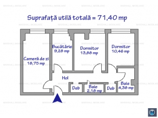 Apartament 3 camere de vanzare, zona Ultracentral, 71.40 mp