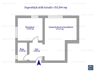 Apartament 2 camere de vanzare, zona Sud, 50.84 mp