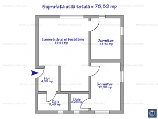 Apartament 3 camere de vanzare, zona Sud, 75.59 mp