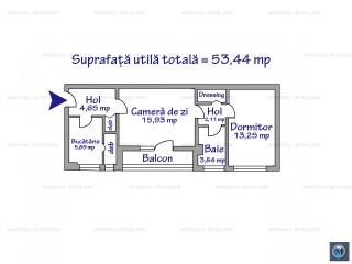 Apartament 2 camere de vanzare, zona Nord, 53.44 mp