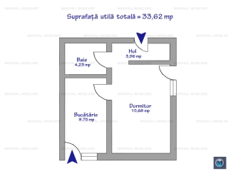 Apartament 2 camere de vanzare, zona Albert, 33.62 mp