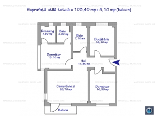 Apartament 3 camere de vanzare, zona Albert, 108.5 mp