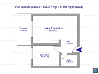 Apartament 2 camere de vanzare, zona B-dul Bucuresti, 60.93 mp