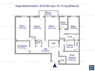 Spatiu  birouri de vanzare, zona Albert, 210.70 mp