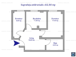 Apartament 3 camere de vanzare, zona 9 Mai, 62.90  mp