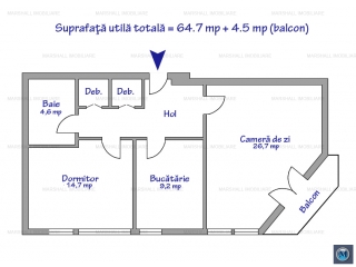 Apartament 2 camere de vanzare, zona Ultracentral, 69.2 mp