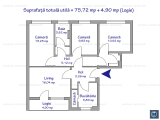 Apartament 4 camere de vanzare, zona Nord, 80.62 mp