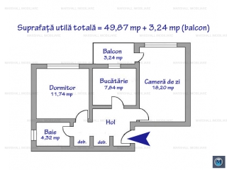 Apartament 2 camere de vanzare, zona Cantacuzino, 50 mp