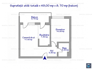 Apartament 2 camere de vanzare, zona Albert, 57.7 mp