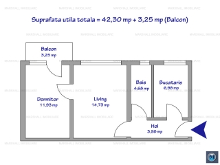 Apartament 2 camere de vanzare, zona Vest, 42 mp