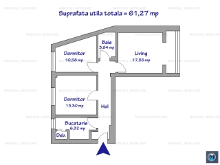 Apartament 3 camere de vanzare, zona Ultracentral, 61.27 mp