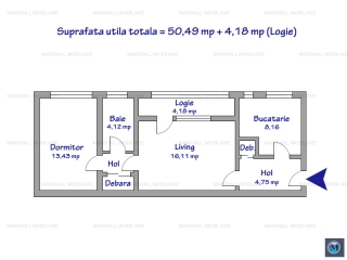 Apartament 2 camere de vanzare, zona Nord, 50,93 mp