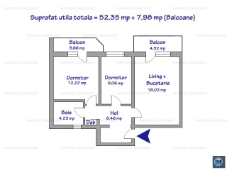 Apartament 2 camere de vanzare, zona Ultracentral, 52,35 mp
