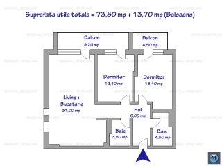 Apartament 3 camere de vanzare, zona Albert, 73 mp