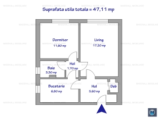 Apartament 2 camere de vanzare, zona Nord, 47,11 mp