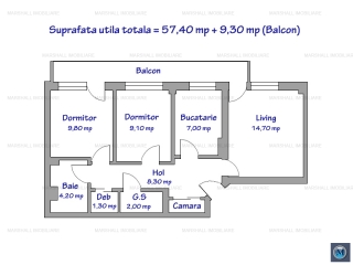 Apartament 3 camere de vanzare, zona Ultracentral, 57,40 mp