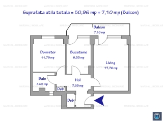 Apartament 2 camere de vanzare, zona Ultracentral, 50,96 mp