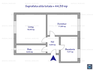 Apartament 2 camere de vanzare, zona Ultracentral, 44.39 mp