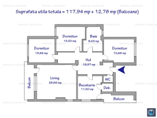 Apartament 4 camere de vanzare, zona Rudului, 117,94 mp