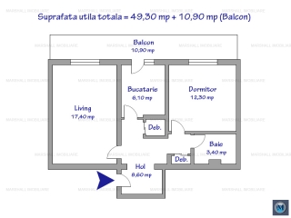 Apartament 2 camere de vanzare, zona B-dul Bucuresti, 49.60 mp